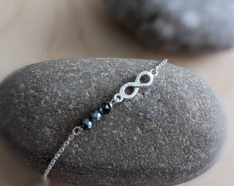 Blue Sapphire Infinity silver Anklet, Reiki Jewelry, Modern crystal ankle bracelet, Unique gift.