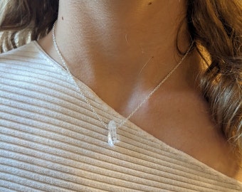 Raw Clear Quartz 925 Sterling Silver Necklace, Quartz Crystal Point Pendant, Handmade Crystal Jewelry, Reiki Gift for Her