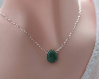 Green Aventurine Teardrop Pendant Necklace in 925 Sterling Silver, Dainty Crystal Jewelry for Her, Handcrafted in Canada