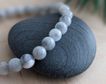 Grey Moonstone Gemstone Beaded Bracelet, Genuine Crystal Jewelry, Handmade in Canada, Infused with Reiki, Meaningful Gift for Her