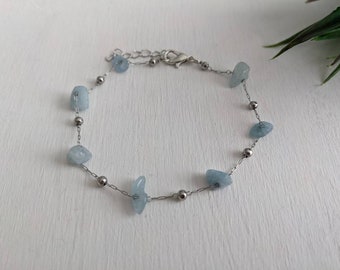 Soft Blue Aquamarine Bracelet, Genuine Crystal Jewelry Powered by Reiki, Handmade in Canada, March Birthstone