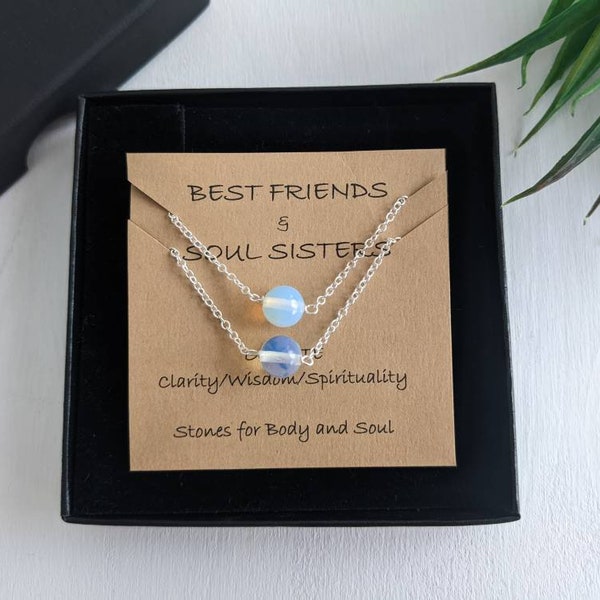 Best Friends Opalite Gemstone Necklaces, Soul Sister Gift, BFF Sterling Silver Jewelry, Gift For Her