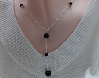 Black Obsidian Drop Pendant Necklace on a Delicate 925 Sterling Silver Chain, Handcrafted Natural Gemstone Jewelry