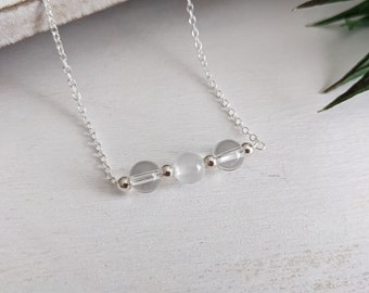 White Light Crystal Necklace, High Vibration Stone Beads, Reiki Crystal Jewelry, 925 Sterling Silver Handcrafted Necklace