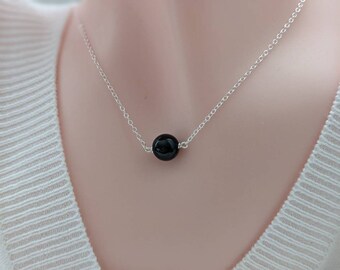 Minimalist Black Tourmaline Crystal Necklace, 925 Sterling Silver Protection Gemstone Jewelry