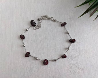 Beautiful Deep Red Garnet Bracelet in Stainless Steel, Reiki Infused Natural Gemstone Jewelry, January Birthstone, The Stone of Passion