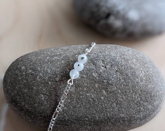 Moonstone sterling silver anklet, Reiki crystal jewelry, modern ankle bracelet, unique gift.