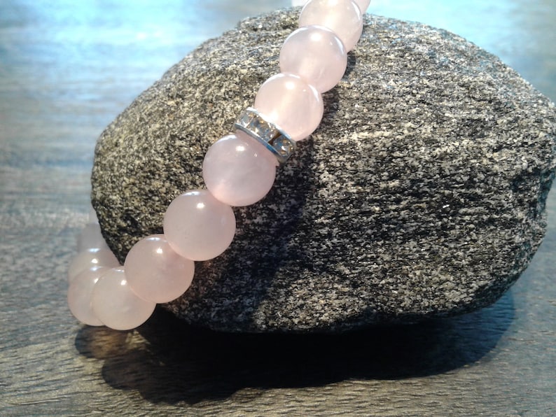 Genuine Rose Quartz Beaded Bracelet.Healing Crystal Jewelry Pink semi precious Gemstone BraceletUnique gift. Gift for her
