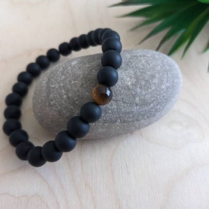 Black Obsidian and Tiger Eye bracelet, Reiki infused crystal jewelry, Unique gift for him Bild 2
