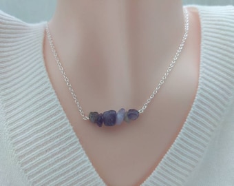 Amethyst Necklace, Genuine Crystal Jewelry, Sterling Silver Minimalistic Necklace