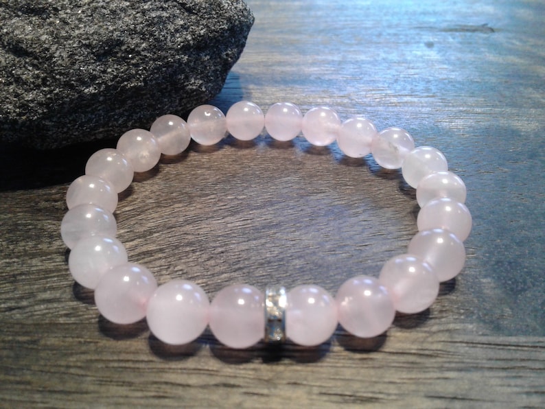 Genuine Rose Quartz Beaded Bracelet.Healing Crystal Jewelry Pink semi precious Gemstone BraceletUnique gift. Gift for her