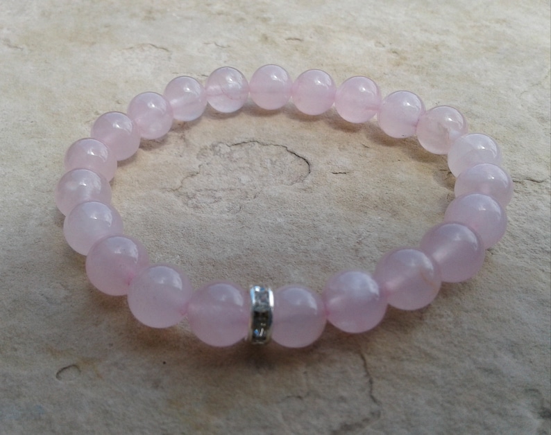 Genuine Rose Quartz Beaded Bracelet.Healing Crystal Jewelry Pink semi precious Gemstone BraceletUnique gift. Gift for her