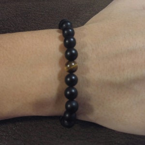 Black Obsidian and Tiger Eye bracelet, Reiki infused crystal jewelry, Unique gift for him Bild 4