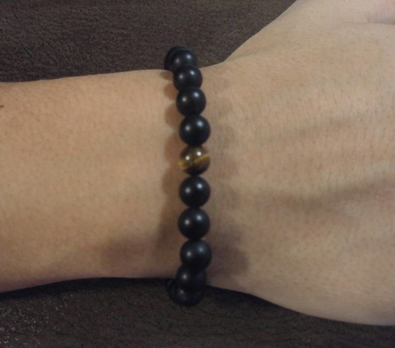 Black Obsidian and Tiger Eye bracelet, Reiki infused crystal jewelry, Unique gift for him Bild 4