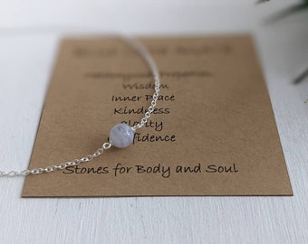 925 Sterling Silver Blue Lace Agate Necklace, Soft Blue Gem, Dainty Minimalist Style, Meaningful Gift