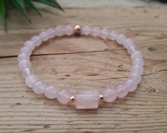 Rose Quartz Beaded Bracelet, Unique Crystal Jewelry, Reiki infused gift, Handmade in Canada