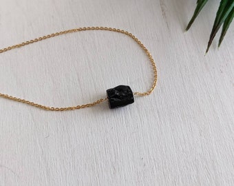 Raw Tourmaline Necklace, Gold filled Natural Gemstone Dainty Jewelry, Reiki Infused Crystal Necklace