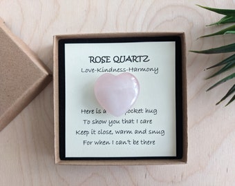Rose Quartz Heart Pocket Hug, Reiki Infused Crystal, Long Distance Gift, Personalised Message, Pick Me Up Gift, Miss You Gift