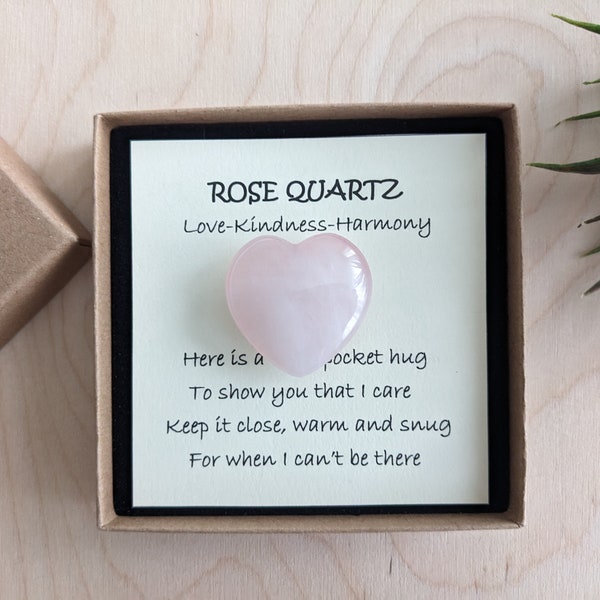 Rose Quartz Heart Pocket Hug, Reiki Infused Crystal, Long Distance Gift, Personalised Message, Pick Me Up Gift, Miss You Gift