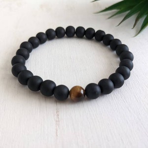 Black Obsidian and Tiger Eye bracelet, Reiki infused crystal jewelry, Unique gift for him Bild 6