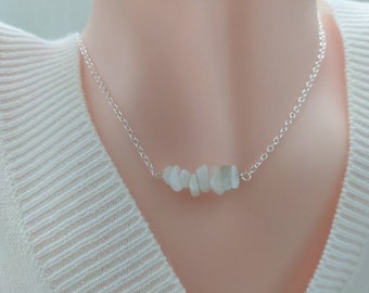 White Moonstone Dainty Necklace, Genuine Crystal Jewelry, Sterling Silver Necklace for Her