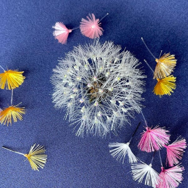 Dandelion Brooch: Handmade Floral Lapel Pin with Rainbow Rhinestones