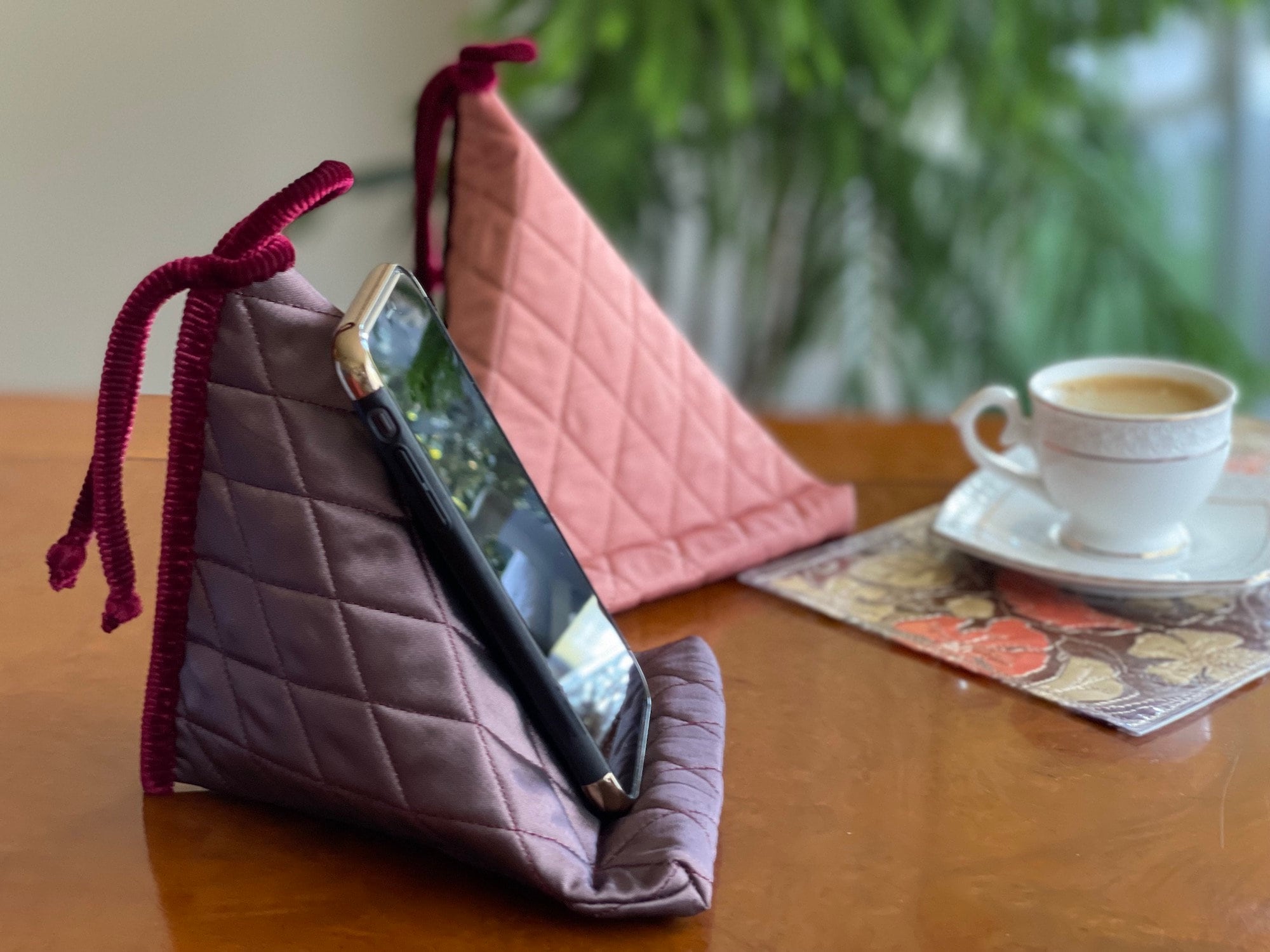 Phone & Tablet stand. Cellphone holder. Quilted Pillow phone stand. IPad holder. Gadget pillow.