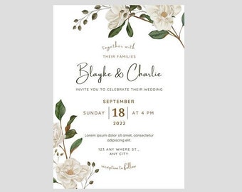 Magnolia Wedding Invitations| Digital Download| Personalise| Recieve Within an Hour