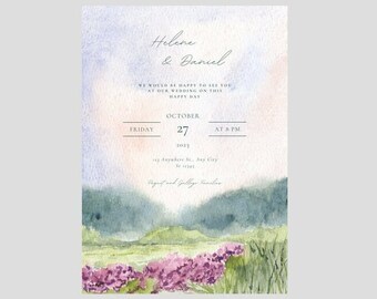 Faire-part de mariage aquarelle lavande verte | Téléchargement numérique| Personnaliser| Recevez dans l'heure