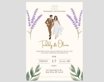 Wedding Illustration Invitations| Digital Download| Personalise| Receive Within an Hour