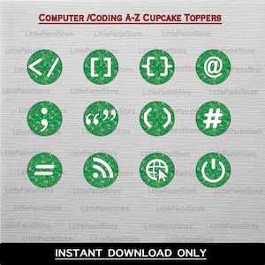Computer Theme cupcake toppers, Coding Theme Party Cupcake Toppers, Programmer Theme party, Geek Party, INSTANT DOWNLOAD