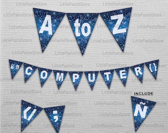 Computer Theme Banner/Sign, Coding Theme Party Banner, Programmer Theme party Banner, Geek Party Banner, A to Z banner, INSTANT DOWNLOAD