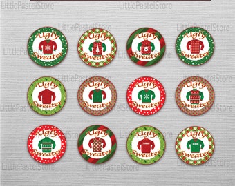 Ugly Sweater Party Cupcake Toppers, Christmas Cupcake Toppers