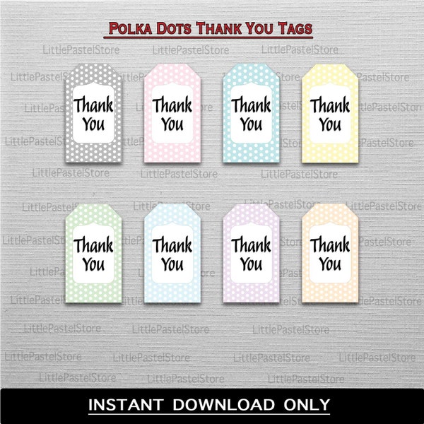 Polka Dot Thank You Tags, Dotted Thank You Tags, Thank You Labels, Polka Dot Party Favors, Polka Dot Birthday Party, Polkadot decorations