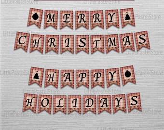 Merry Christmas Banner, Happy Holidays Banner, Holidays, INSTANT DOWNLOAD
