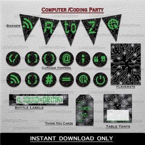 Computer Theme Party Package, Coding Theme Party Package, Programmer Theme party Package, Geek Party Package, INSTANT DOWNLOAD