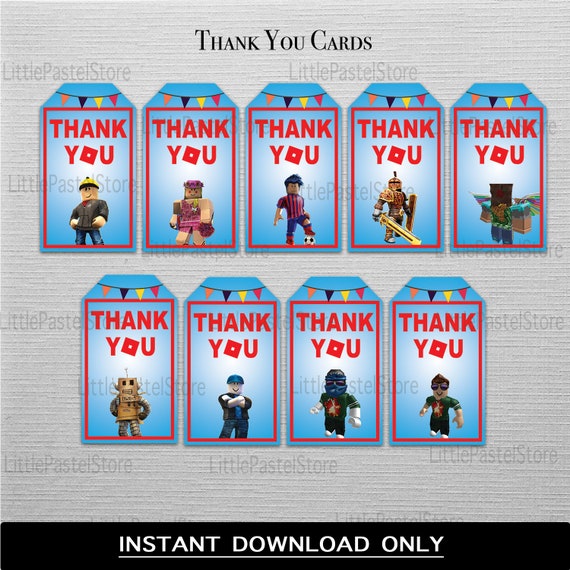 Roblox Thank You Cards Roblox Favors Labels Etsy - roblox card 5 euro