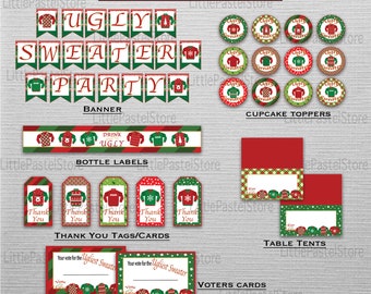 Ugly Sweater Party Package, Ugly Sweater Decorations, Ugly Sweater Party Supplies, Christmas Party, INSTANT DOWNLOAD