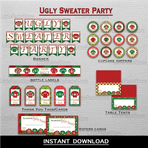 Ugly Sweater Party Package Ugly Sweater Decorations Ugly Sweater Party Supplies Christmas Party INSTANT DOWNLOAD Etsy