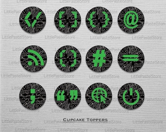 Computer Theme cupcake toppers, Coding Theme Party Cupcake Toppers, Programmer Theme party, Geek Party, INSTANT DOWNLOAD