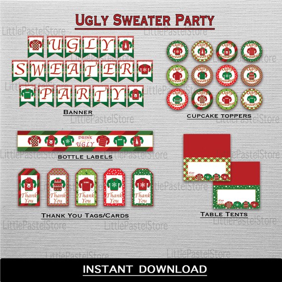 Ugly Sweater Party Package Ugly Sweater Decorations Ugly Sweater Party Supplies Christmas Party Instant Download - ugly sweater hat roblox