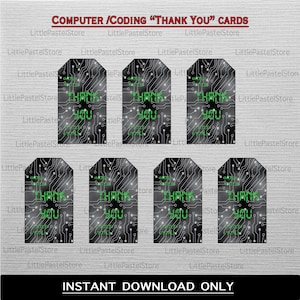 Computer Thema Bedankkaart, Codering Themafeest, Programmeur Themafeest, Geek Party, Bedankkaarten, INSTANT DOWNLOAD