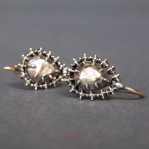 Antique Georgian rose cut diamond teardrop earrings with foil backs in silver and 14ct gold