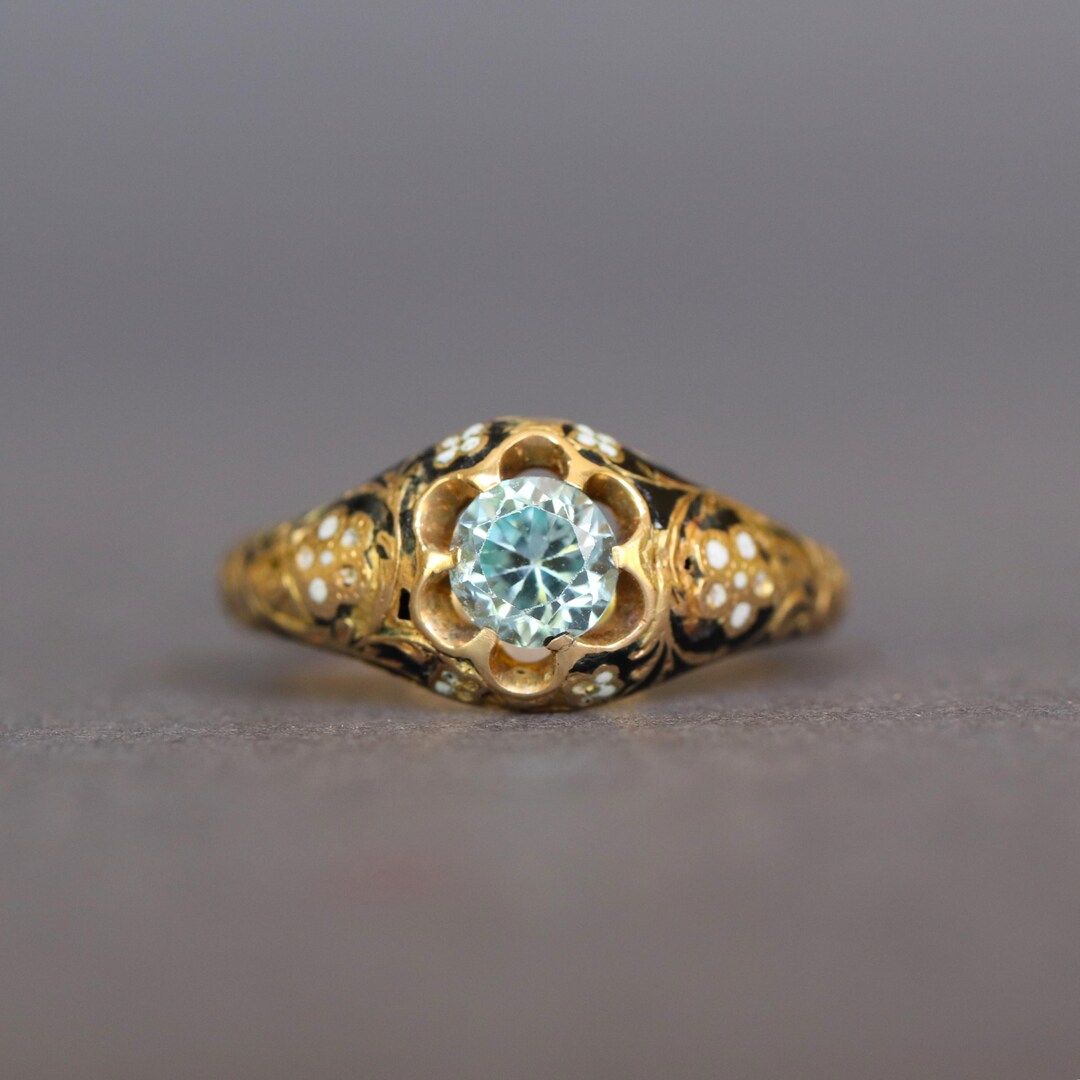What Nots Rings Antique Victorian Era Enamel Ring With Forget-me-nots and Blue Topaz (0 ...