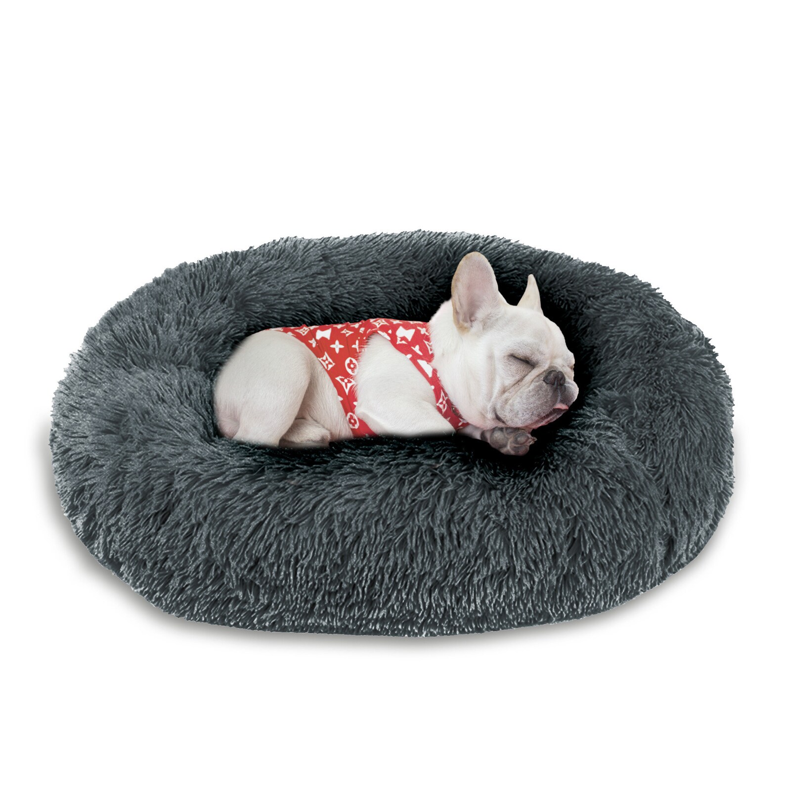 Calming Plush Donut Cuddler Pet Bed Faux Fur Round Pet Bed Etsy