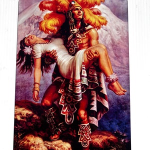 Pieza de arte de guerrero azteca y princesa azteca.