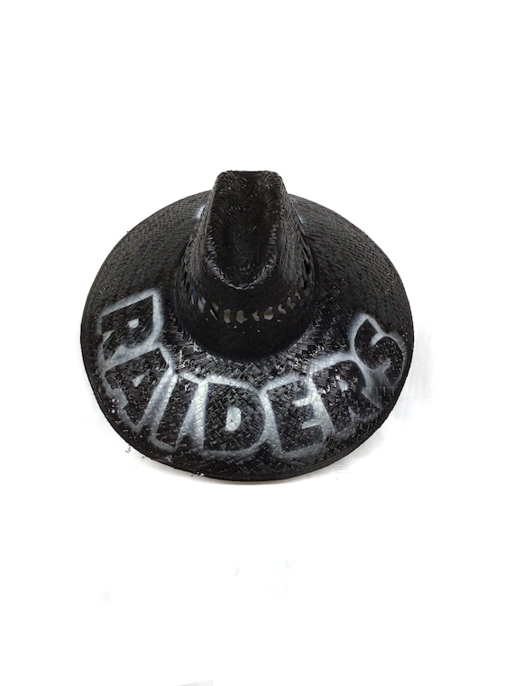 Custom Airbrush Black Raiders Straw Hat