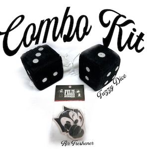 Black, fuzzy, dice, and Felix, the cat air freshener combo set