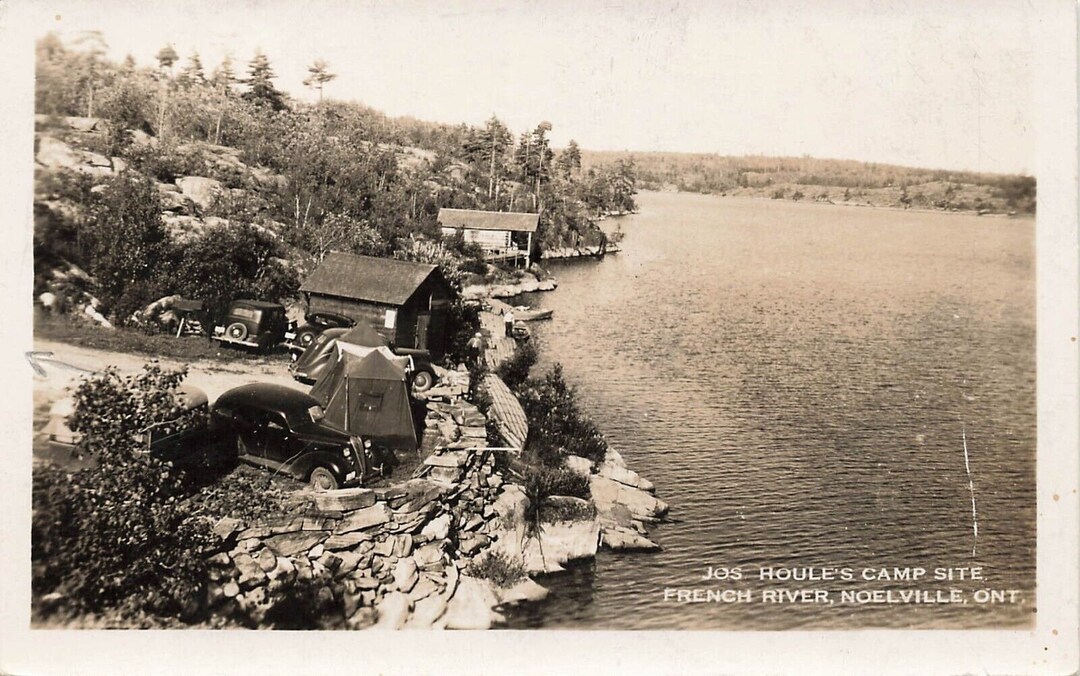 Noelville Ontario RPPC Postcard Automobiles at Jos Houle Camp Site