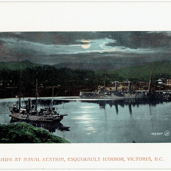 Victoria British Columbia Postcard HMS Ships At Naval Station Canada 1900's